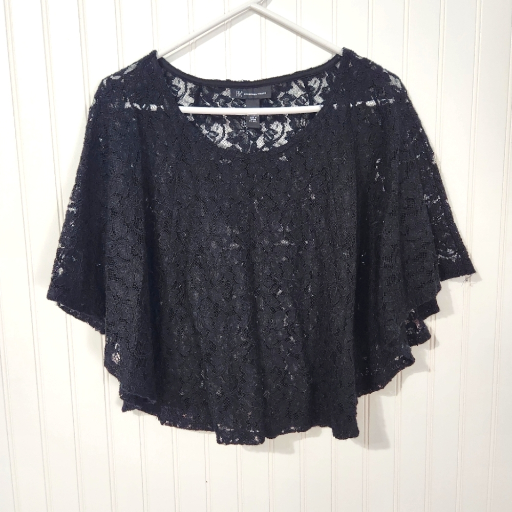 INC International Concepts | Floral Lace Batwing Sleeve Top Black XS